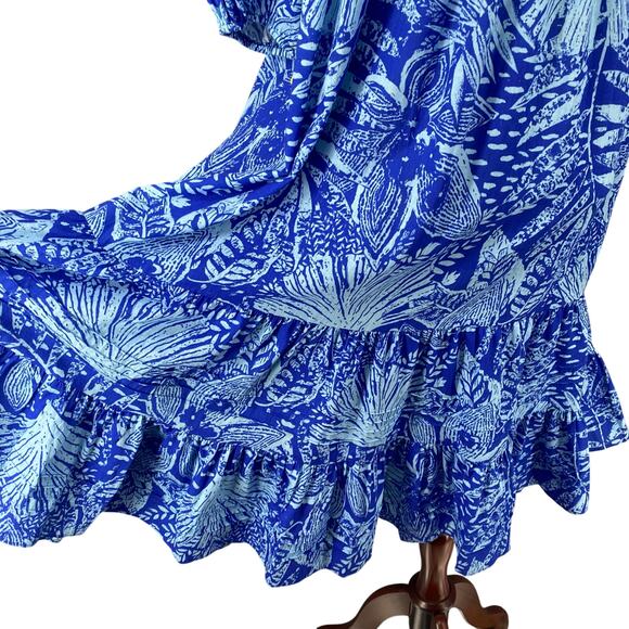 Vtg 80s 90s Two Potato Laguna Beach Midi Tiered Muumuu Dress M Cotton Blue NOS - Picture 8 of 16